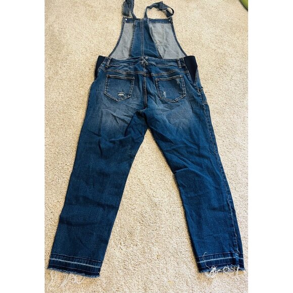 Maternity Distressed Denim Bib Overalls Stretch Side Zips Torn Rip Boho Large L - Picture 6 of 6